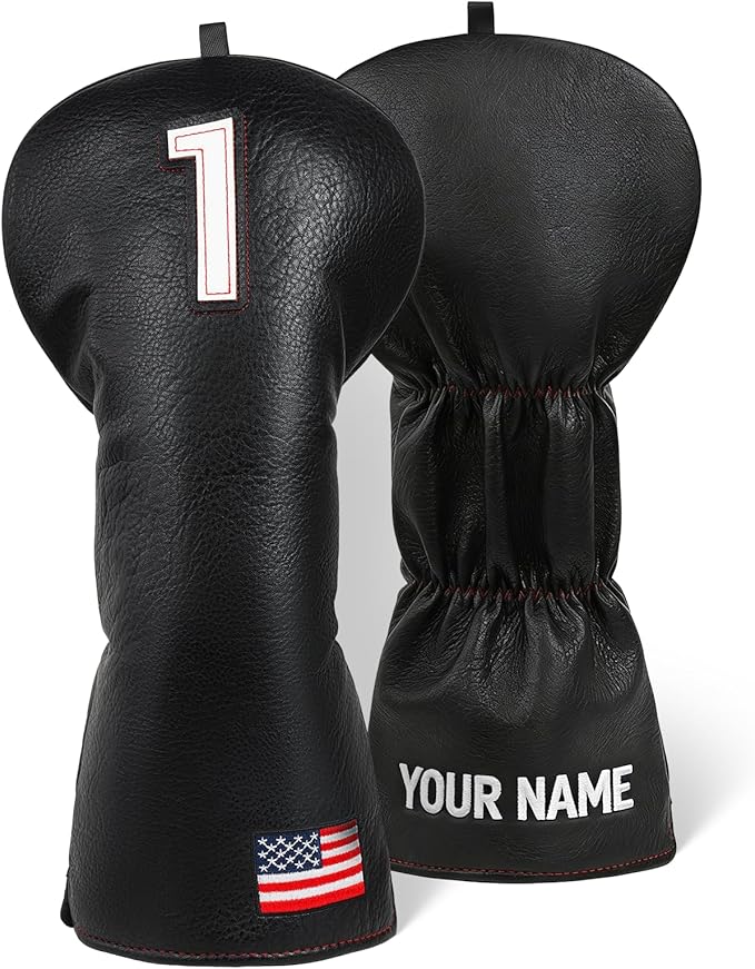 Golf Head Covers, US Flag Patriotism Golf Club Cover for Woods and Driver, Fairway, Hybrid - Premium Leather Golf Club Head Covers with Interchangeable Tags