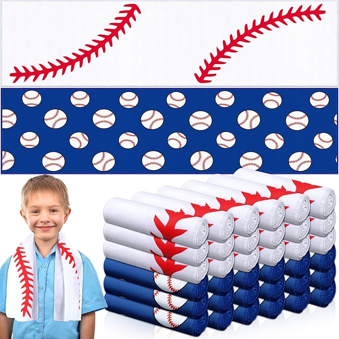 FuWeave 36 Pcs Sports Cooling Towels Baseball Basketball Softball Breathable Soccer Football Volleyball Microfiber Ice Towel Fast Drying for Party Favors Team Gift (Baseball,30 x 9 Inch)