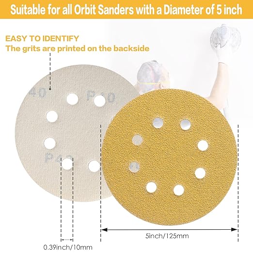 100PCS 5 Inch 8 Hole Sanding Discs 80 Grit - Image 4