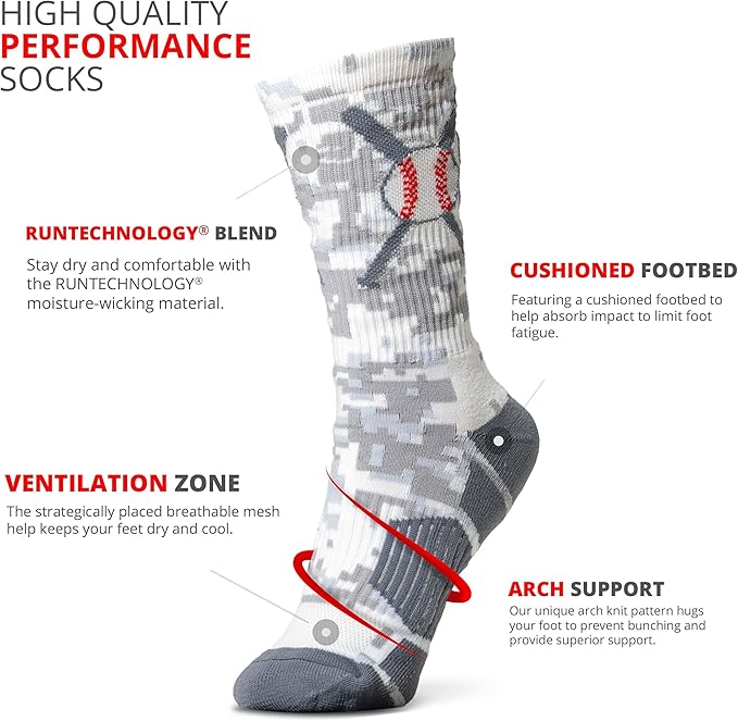 ChalkTalkSPORTS Baseball Socks - Performance Socks for Baseball Players - Crossed Bats - Youth and Adult Sizes