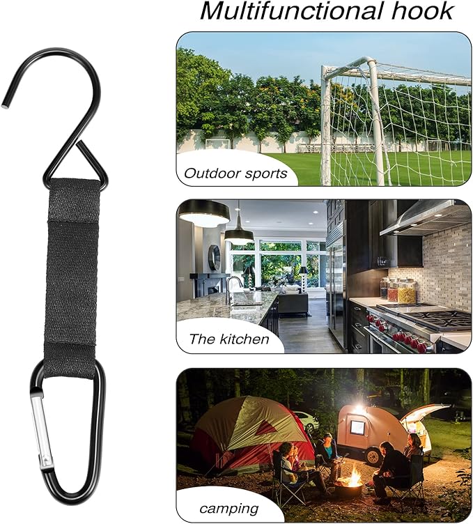Sumind 4 Pcs Fence Hooks for Baseball Bag Nylon Safety Buckles Metal Fence Hooks Multifunctional Hanging Buckles for Softball Football Tennis Outdoor Sport Equipment Water Cup Backpack(Black)