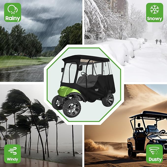 10L0L 2/4 Passenger Golf Cart Enclosure for Yamaha G14 G16 G22 G29 Drive 2,Waterproof 600D Rain Cover,with Side Mirror Opening,Transparent Tail Light Panel,Foldable Door,4-Sided Clear Windows
