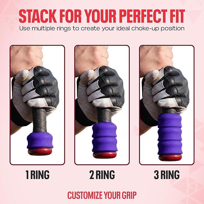 Grip-N-Rip Knob Stacker Choke-Up Ring for Baseball/Softball Bats Provides Choking Up Space & Relief from Bat Sting, Stackable for Custom Fit and Comfort