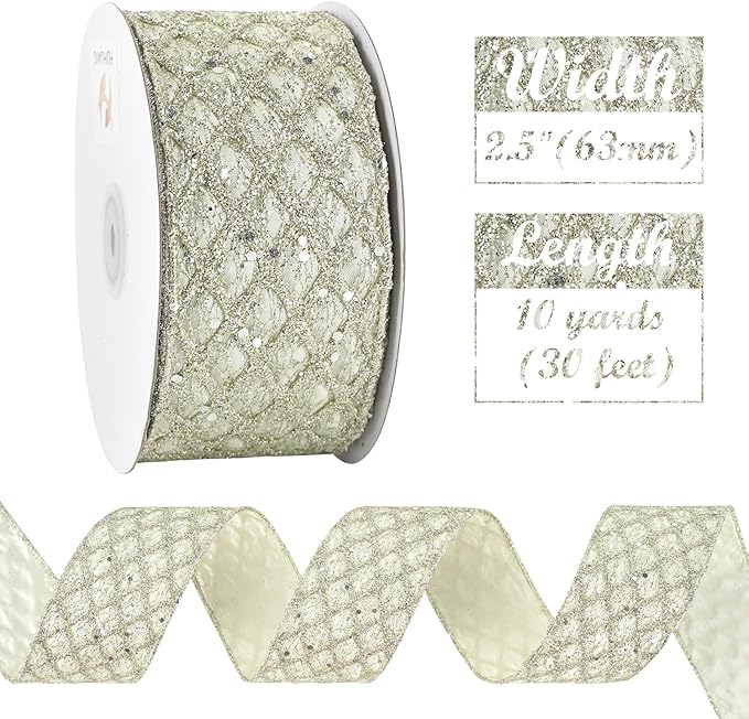HUIHUANG Champagne Glitter Wired Ribbon - Image 3