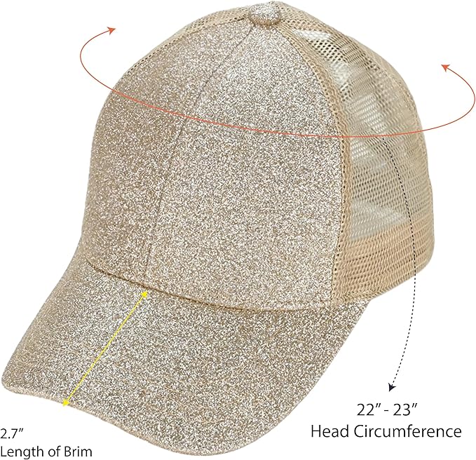 C.C Ponycap Messy High Bun Ponytail Adjustable Glitter Mesh Trucker Baseball Cap