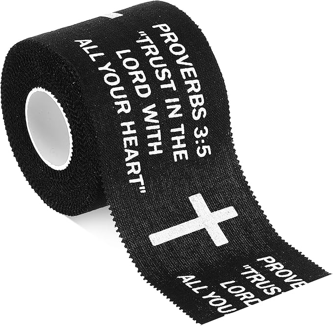 TrelaCo 1 Pcs Wrist Tape Baseball Cross Christian Athletic Tape 2in x 23ft Sports Wrap Cotton for Football Hockey Soccer Baseball Fingers Ankles Wrist Injury Wrap(Proverbs 3:5,Black)