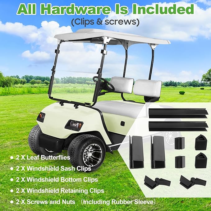 Windshield for Yamaha G14/G16 1995-2003 Year Gas and Electric Golf Cart, Foldable & Durable (Clear)