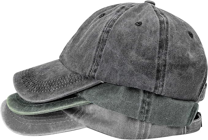 MEINICY 3 Packs Washed-Cotton Plain Baseball Cap, Vintage Adjustable Dad Hats Gift for Men/Women,Unstructured