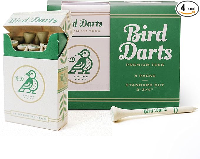 Premium Bamboo Wood Golf Tees, 18/72/180 Units (Packs of 18), 2 ¾ Golf Tees in Cigarette-Style Packaging, Durable, Biodegradable, Golf Tees Wood for Stylish Golfers