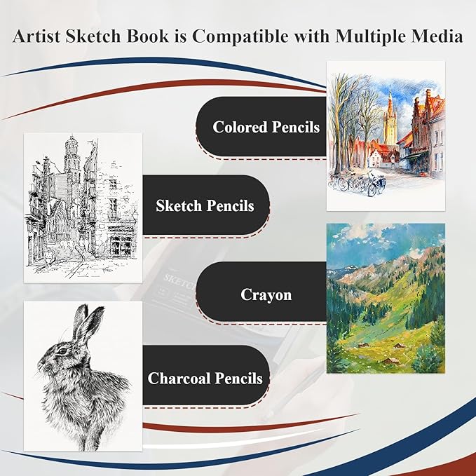 9" x 12" Sketch Book, Top Spiral Sketchbook Hardcover, 68lb Drawing Paper Pad & - Image 7