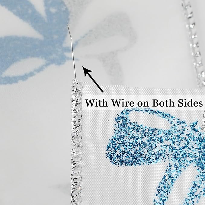MEEDEE Blue & Silver Christmas Ribbon, 2.5 Inch Wired Satin Ribbon - Image 3