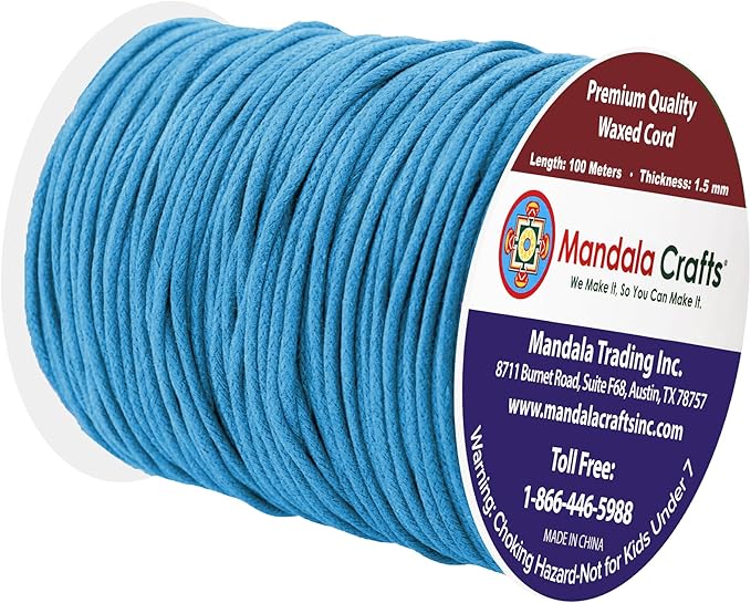 Mandala Crafts 1.5mm 109 Yards Light Blue Cotton Waxed Cord - Image 2
