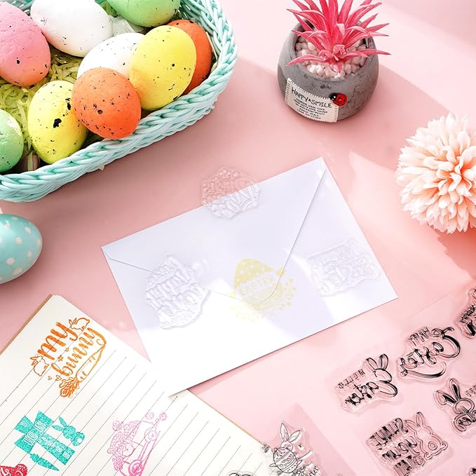 Whaline 5 Sheet Easter Clear Stamps Bunny Rabbit Egg Gnome Words Silicone - Image 6