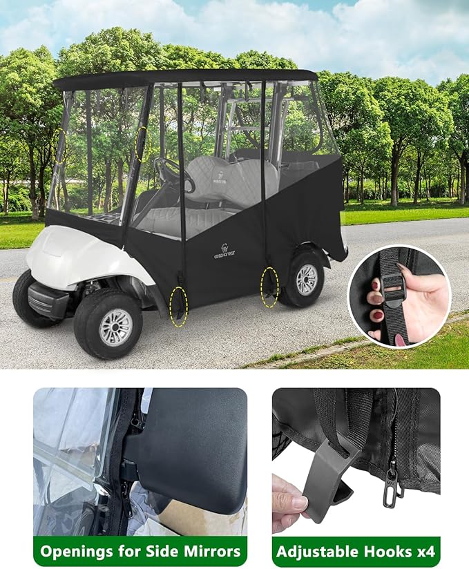 2 Passenger Golf Cart Enclosure for Yamaha G29 Drive 2 G12 G16 G14, 600D Waterproof Driving Rain Cover with Full Roll-Up Clear Windows & Doors, Heavy Duty Zippers & Side Mirror Openings