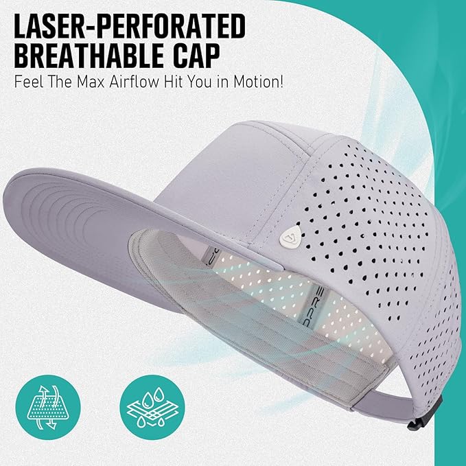 AOPREL Flat Brim Baseball Cap for Men Adjustable Water-Resistant Performance Hat with Breathable Laser Perforated