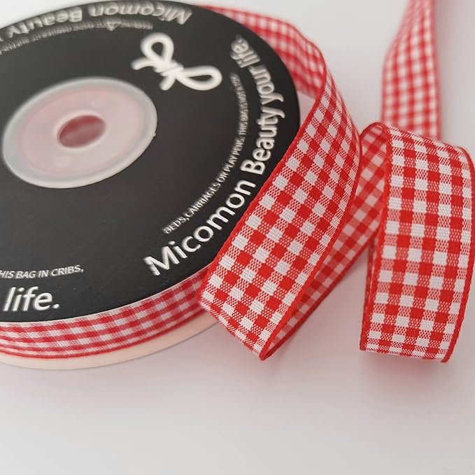 Red and White 100% Polyester Gingham Ribbon 25 Yards Each Roll - Image 7