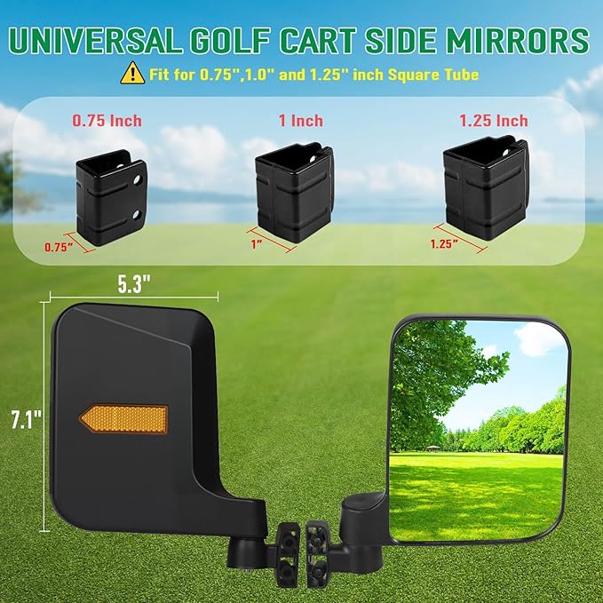 No Drilling Golf Cart Side Mirrors with Built-In Reflector, Universal Golf Cart Mirrors Fit For EZGO, Club Car, Yamaha, ICON, Star, Zone Golf Carts Large HD Shatterproof Folding Side View Mirrors