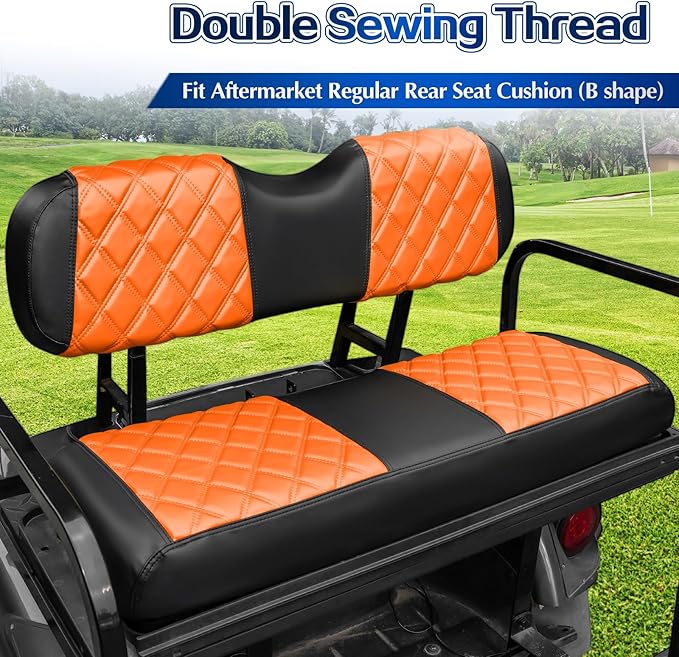 NOKINS 4PCS Golf Cart Diamond Seat Covers Kit,Front and Rear Seat Covers for Club Car Precedent/EZGO TXT/Yamaha Original Regular Seat Cushion (Orange and Black, Fit EZGO TXT 1994-2013)