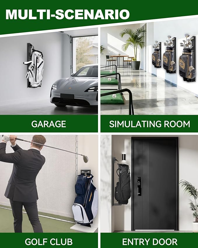 Wall Mount Golf Bag for Garage, Carbon Steel Silent Sliding Rail Golf Bag Holder Wall Mount Rack, Golf Bag Storage Organizer for Golfing Clubs, Home, Basement - 2 Pcs