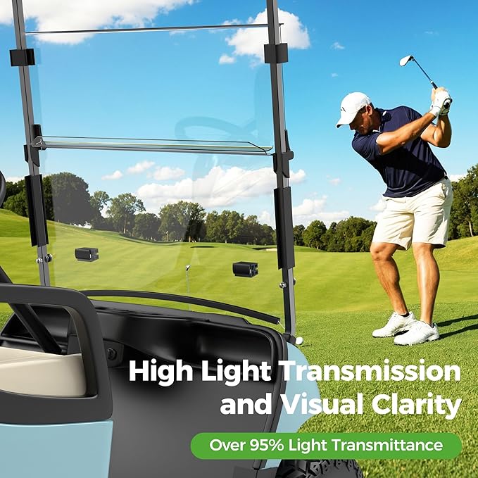 10L0L Golf Cart Windshield for Yamaha Drive 2 2017-Up, Clear/Tinted Folding Windshield with All Heavy Duty Clips, PC Material, Anti-UV & Impact Resistant - Easy Install (Fits Gas/Electric Models)