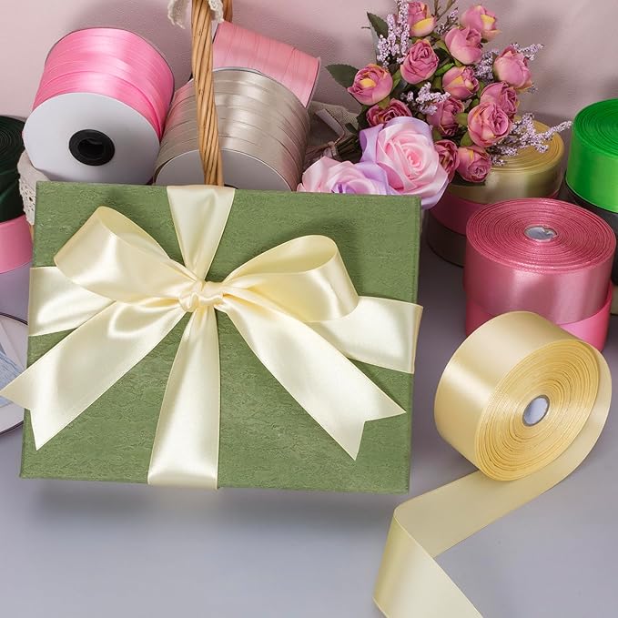 1 1/2 Inch Cream Yellow Solid Satin Ribbon, 50 Yards Craft Fabric Ribbon - Image 5
