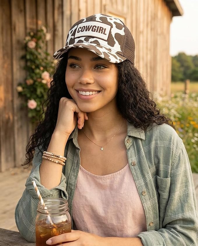 Funky Junque Trucker Hat for Women – Distressed Low Profile Western Camo Baseball Cap with Mesh, Trendy and Adjustable Fit