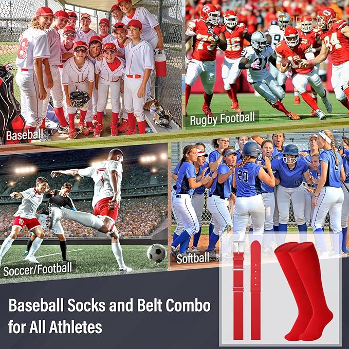 Baseball Socks and Belt for Youth Adult Softball Socks Combo Elastic Waist Belt for Men Kids Boys Girls Women JASGOOD