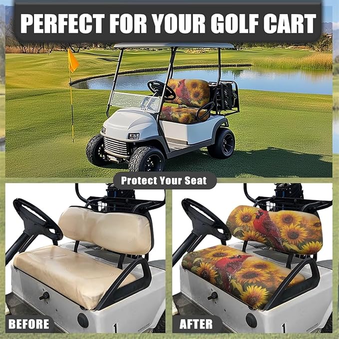 Suobstales Golf Cart Front and Rear Seat Cover Set for EZGO TXT RXV & Club Car DS 2 Passenger, Washable Bench Seat Covers Kit