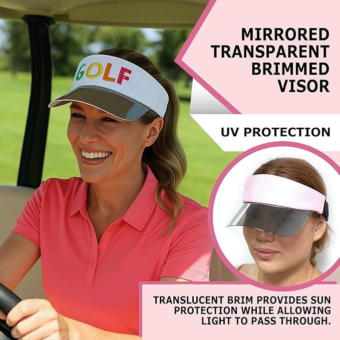 Funky Junque Women's UV 50 Adjustable Sun Visor - Golf Tennis Pickleball - Sports Themes Solid Colors Easter Pastels