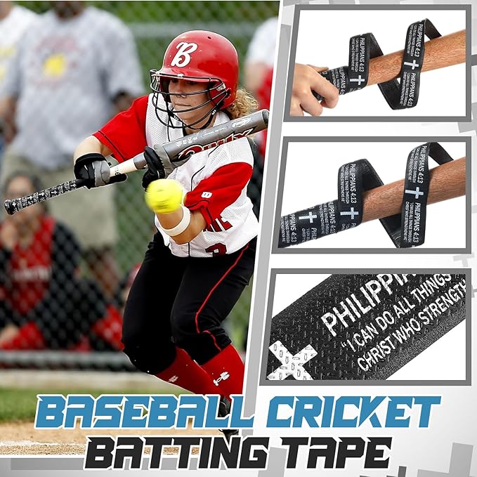 Pushglossy Christian Baseball Bat Grip Tapes 1.5mm Faith Cross Bat Grip Tape, Precut Full Adhesive Baseball Wrist Tape Scripture Design Non-Slip Religious Baseballs Grips Tapes