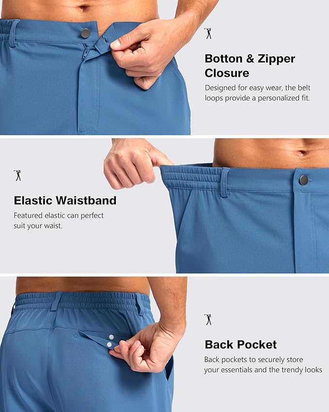 Pudolla Men's Casual Shorts 7"/9"/5" Lightweight Golf Shorts with 3 Pockets Stretch Quick Dry Comfy Work Shorts