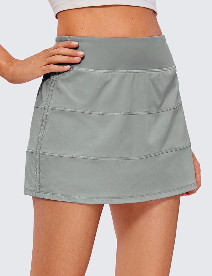 CRZ YOGA High Waisted A line Golf Skirts for Women - Mini Lined Tennis Casual Work Skorts with 3 Pockets