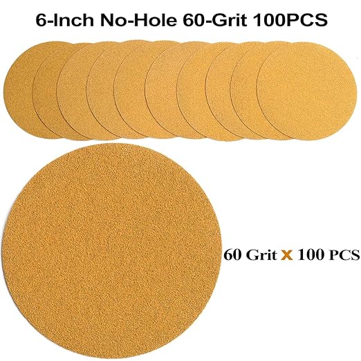 6-Inch No-Hole Hook and Loop Sanding Discs 60-Grit, Random Orbital Sandpaper - Image 2