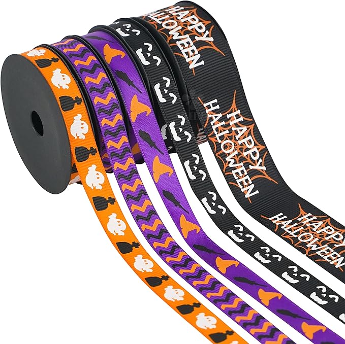 MEEDEE 3/8 inch 1 inch Halloween Ribbon Set Spooky October Ribbon Assortment 5 by MEEDEE