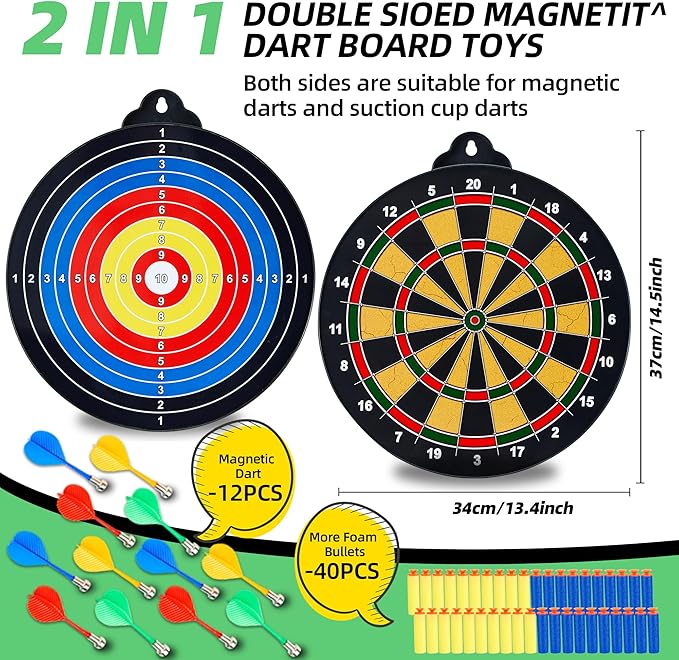 Magnetic Dart Board for Kids-12Magnetic Dart/Sticky Balls Or 2 Toy Gun+40 Foam - Image 2
