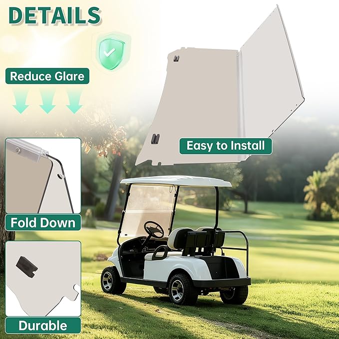ECOTRIC Tinted Windshield Compatible with 1994-2014 EZGO TXT/Medalist Gas or Electric Models Golf Cart Windshield Folding Down Impact Resistant Windshield