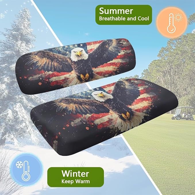 Bulopur 2 Piece Golf Cart Towel Seat Covers American Flag Bald Eagle Ezgo Club Car Seat Cover for 2 Passenger Carts Soft Breathable Golfcart Seats Blanket Washable