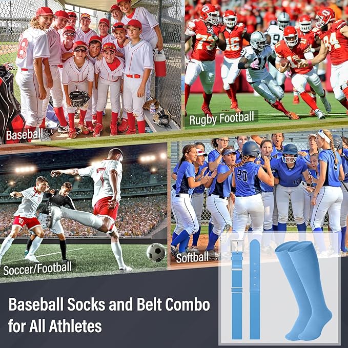 Baseball Socks and Belt for Youth Adult Softball Socks Combo Elastic Waist Belt for Men Kids Boys Girls Women JASGOOD