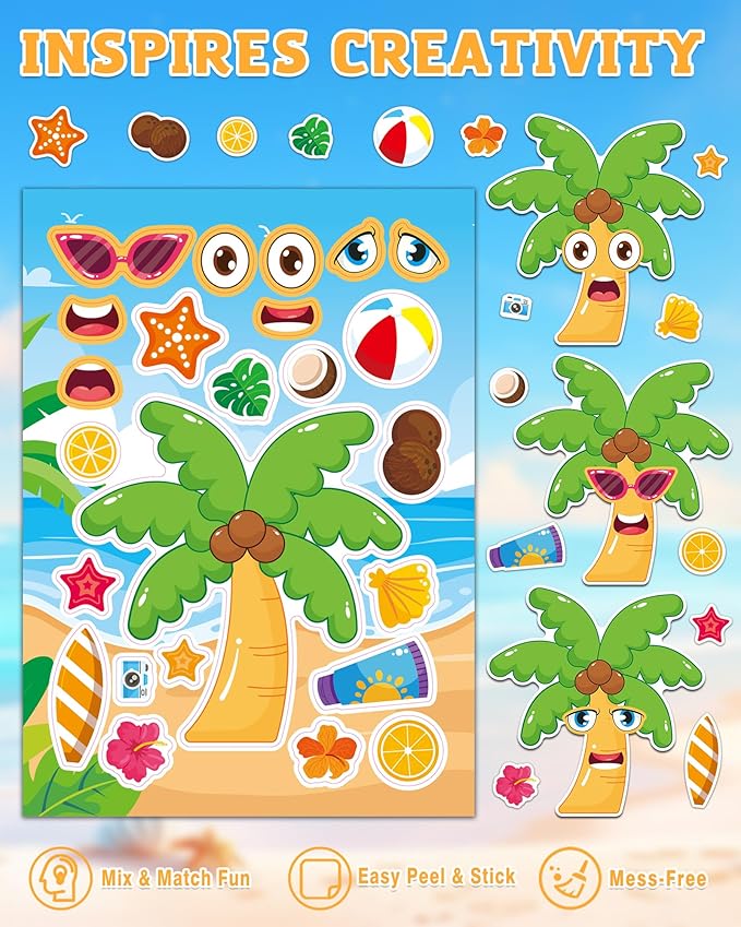 Aowplc 48 Sheets Summer Fun Make-a-Face Sticker Set - Image 3