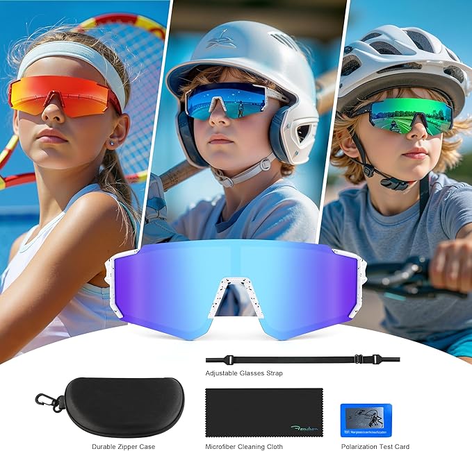 Fanshen Kids Baseball Sunglasses for Boys Girls Ages 3-12, Sports Polarized Youth Baseball Softball Sunglasses UV Protection