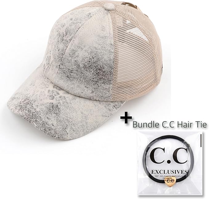 C.C Ponycap Messy High Bun Ponytail Adjustable Glitter Mesh Trucker Baseball Cap
