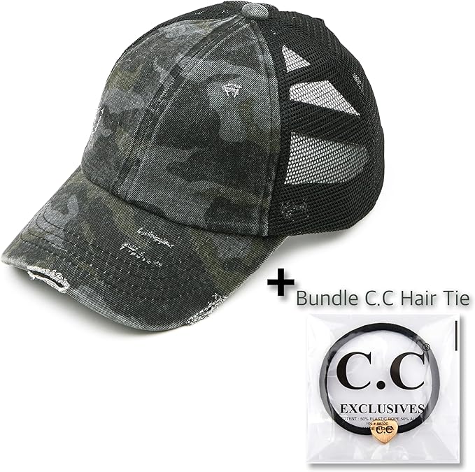 C.C Ponycap Messy High Bun Ponytail Adjustable Glitter Mesh Trucker Baseball Cap