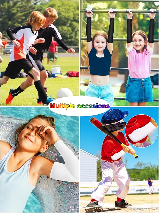 12 Pairs Sports Arm Sleeves for Kids Basketball Baseball Arm Sleeves UV Sun Protection Cooling Arm Cover Sleeve