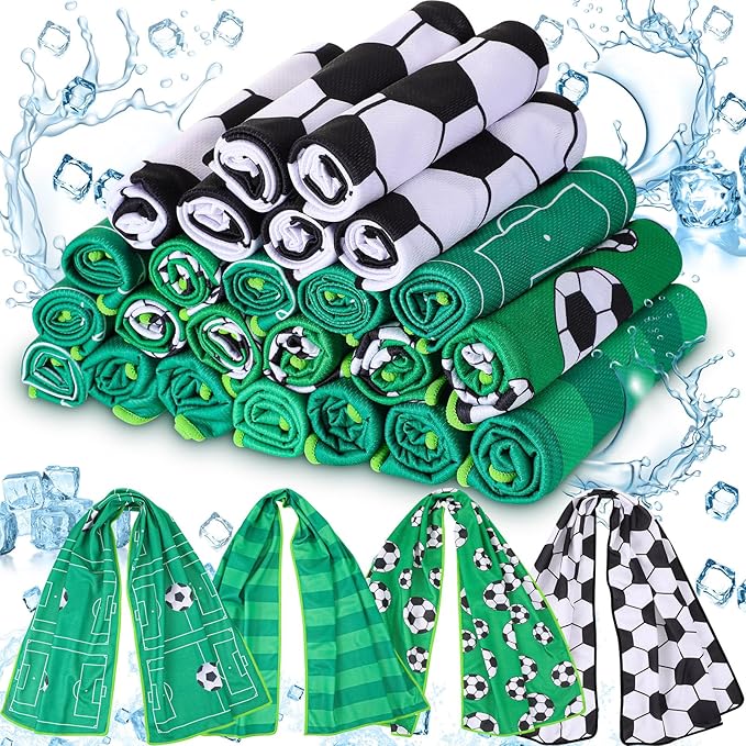 FuWeave 24 Pack Soccer Cooling Towel 40 x 12 Inch Breathable Sport Cooling Towel Microfiber Fast Drying Team Gifts for Athletes Yoga Gym Camping Running(Soccer)