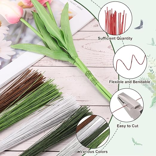 PATIKIL 32 Inch 22 Gauge Floral Stem Wire, 5 Pack/200 Pieces Bouquet Stem Paper - Image 3