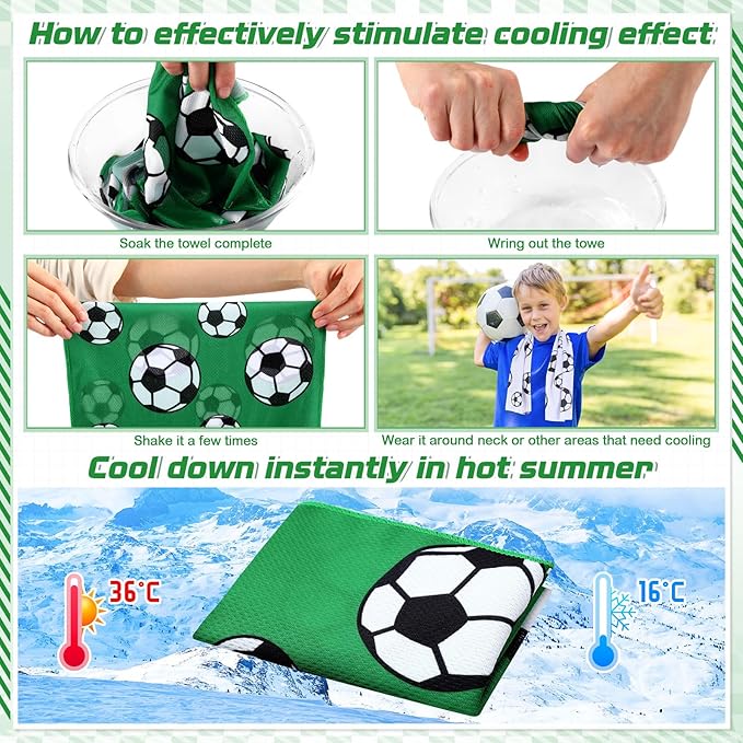 FuWeave 12 Pcs Sports Cooling Towels Baseball Basketball Softball 30 x 9 Inch Breathable Soccer Football Volleyball Microfiber Ice Towel Fast Drying for Party Favors Team Gift(White, Soccer)