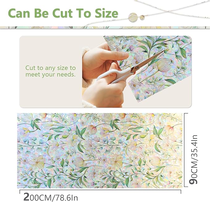 FINNEZ Window Privacy Film Stain Glass Film Flowers Rainbow Window Film Window - Image 6