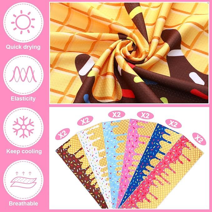 Breling 12 Pcs Ice Cream Drip Baseball Party Favor Cooling Towel Gift 40 x 12 Inch Microfiber Ice Cream Drip Cooling Towels Sweat Absorbent Baseball Team Gift for Hot Weather Workout Yoga Gym Coach