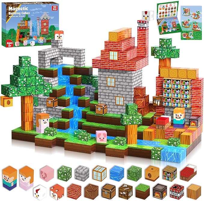 Magnetic Blocks-150PCS Grassland Magnetic Building Blocks Set, Kids Classroom by Annexfun
