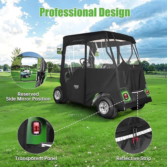 10L0L 2 Passenger Golf Cart Enclosure for EZGO TXT & RXV, 600D Waterproof Golf Cart Rain Cover, Heavy Duty Driving Enclosure, Snowproof Windproof, with Clear PVC Windows & Tail Light Panel - Roof 59”